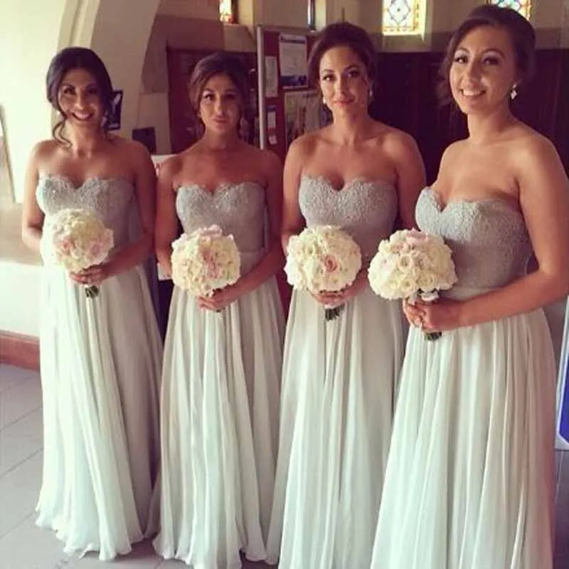 

Lace Beading Sleeveless A-line Bridesmaid Dresses Simple Sweetheart Neck Floor Length Wedding Party Gown