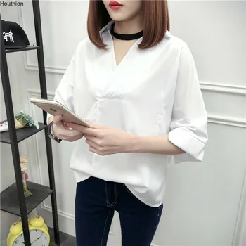 

Houthion Women's Top Shirt Blouse New Temperament Solid Color Loose Middle Sleeve Top Shirt Blouse Fashion Casual Regular