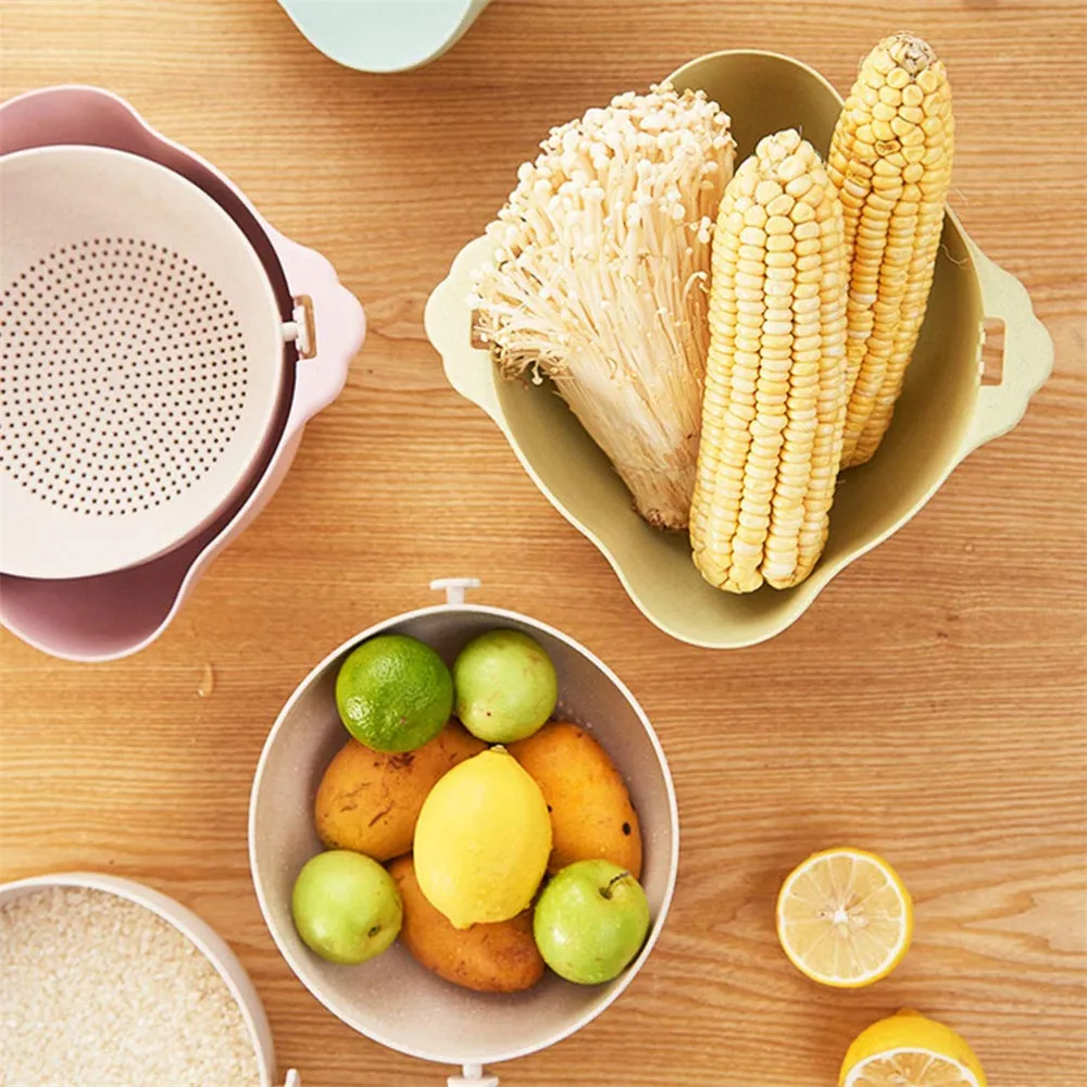 Двухслойная пластиковая корзина для слива дуршлаг фруктов миска мытья риса сито