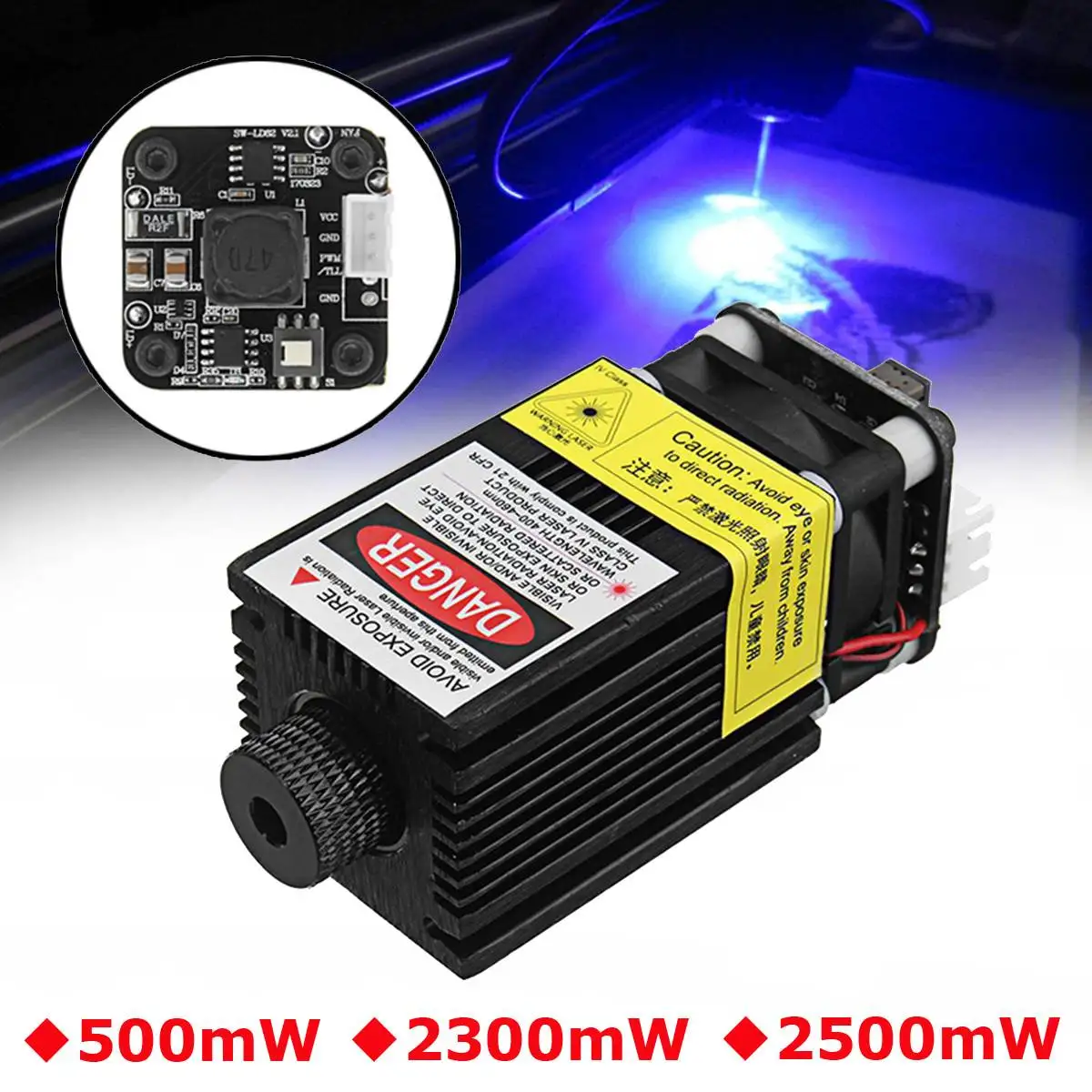 

500/2300/2500mW 445NM focusing blue laser module laser engraving and cutting 2.54-3P TTL/PWM Modulation laser tube