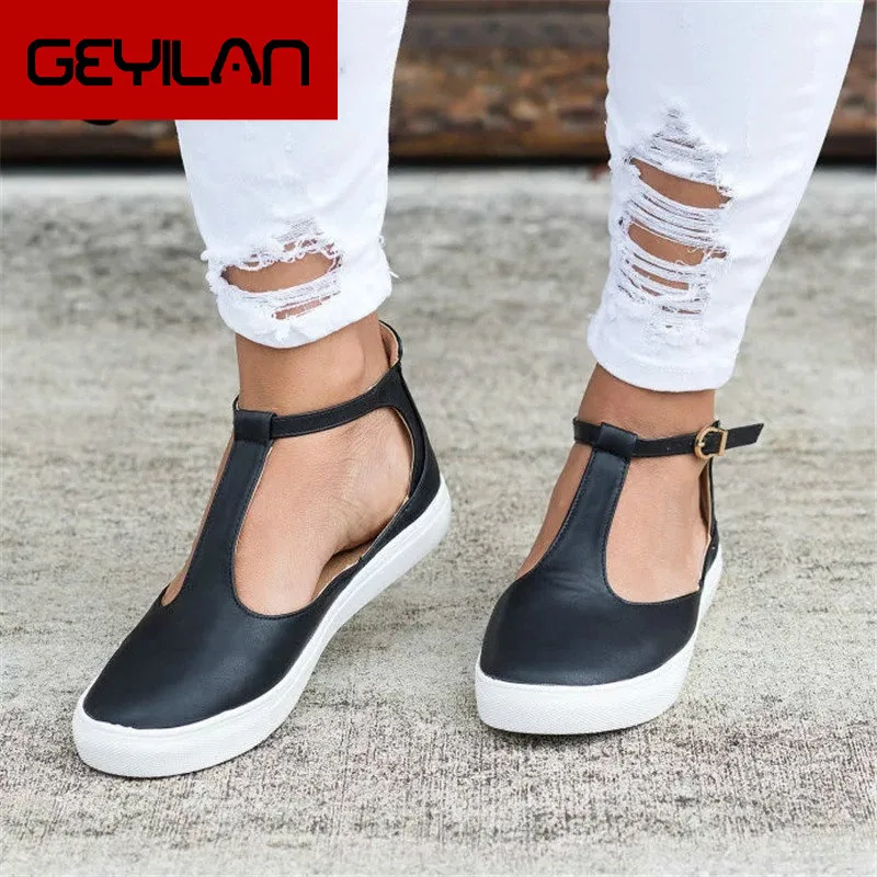 

Autumn Women Flats Plus Size Shoes Female T Strap Platform Glitter Fashion Rome Style Buckle Strap Casual Footwear MJ-36