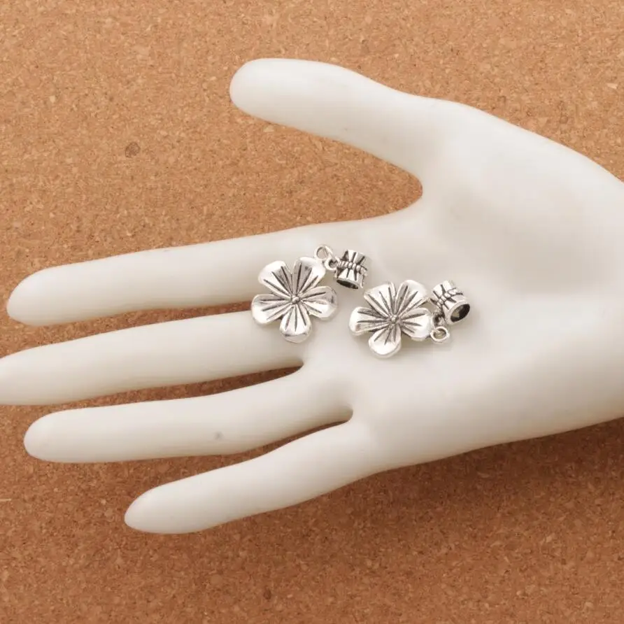 80ps    Zinc Alloy Tropical Plumeria Flower Big Hole Beads Fit European Bracelets Jewelry DIY B327 19.3x33.8mm