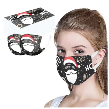 

Fast Delievry 50pcs Disposable Face Mask Unisex Printed Christmas Soft Masks For Adults 3-layer Masks Protective Mouth Face Mask