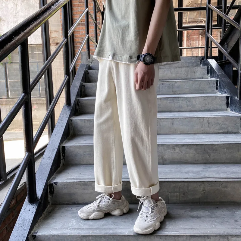 

Black Beige Jeans Men's Fashion Retro Casual Straight Jeans Men Pants Streetwear Wild Loose Hip-hop Denim Trousers Mens S-2XL