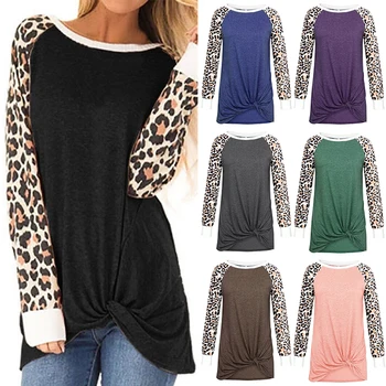 

2XL Women Leopard Print Pullover Knotted Sweatshirt Loose Long Sleeve Top Pullovers Sportswear Clothes Streetwear Female