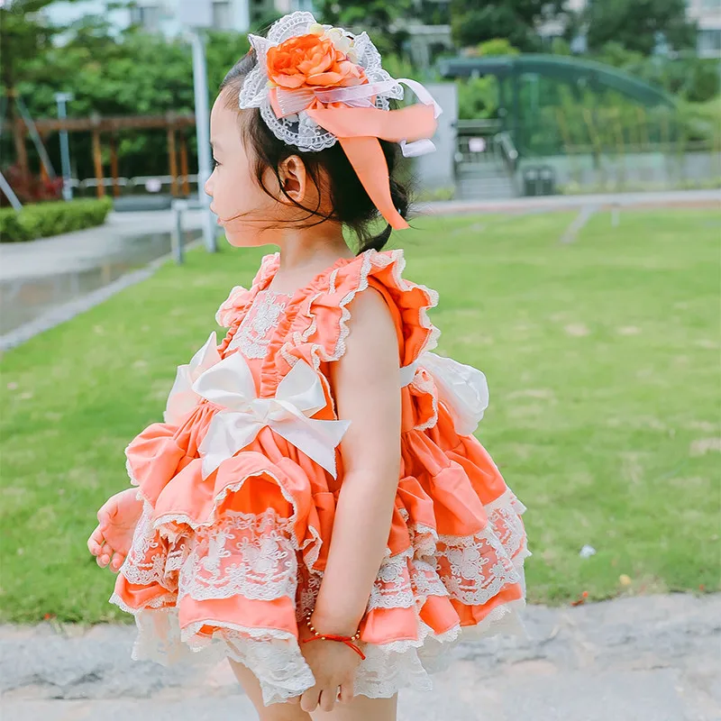 Оранжевый винтажный испанский наряд для Бала Лолита, платье принцессы для девочек на лето и осень, вечерние платья на день рождения и Пасху