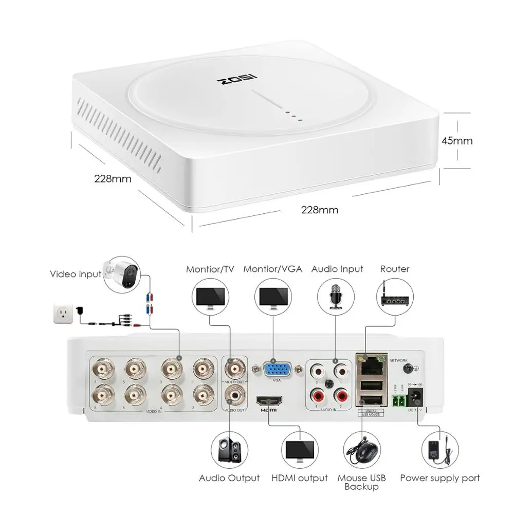 ZOSI 8-канальный CCTV Системы 4x1080P 2MP Наружные камеры безопасности камера видеонаблюдения комплект с ПИР Сенсор дома Secueity Камера