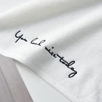 

White towel set (2pcs) breathe freely 100% cotton white with black embroidry shower towel simple brife summer bath hand towel