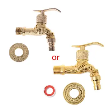

Wall Mounted Antique European Water Tap Carved Golden Decorative Garden Faucet