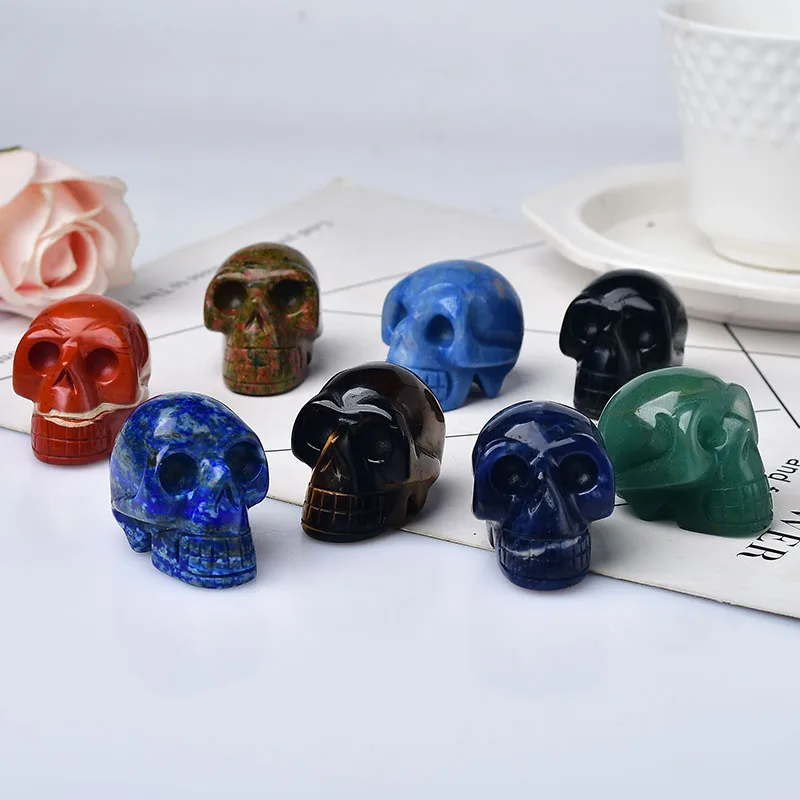 Natural Stone Skull Amethyst Skull Crystal Healing Stone Crafts Home Decoration Polished Figurine Halloween Ornaments Gift 2