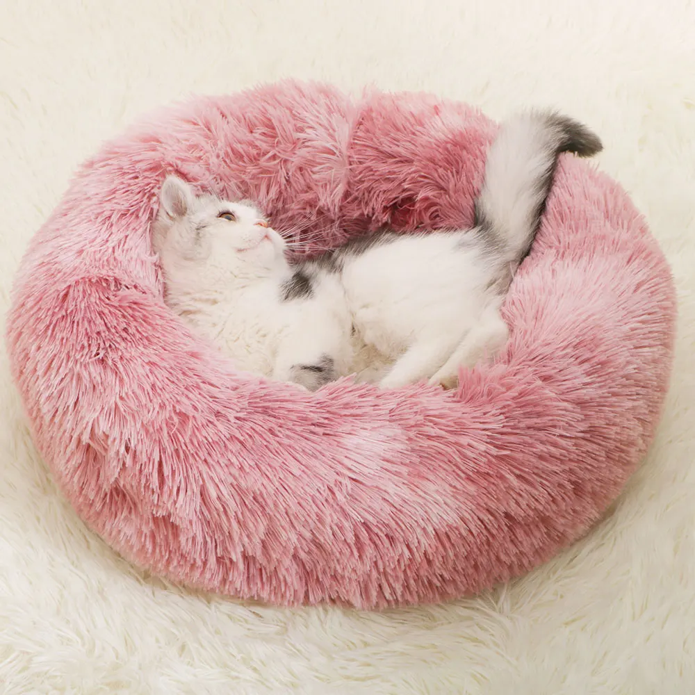 Круглые Плюшевые Pet Cat House питомника собака спальная кровать зима теплый спальный