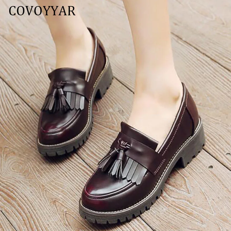 COVOYYAR 2022 Vintage Fringe Oxford Brogues Shoes Spring Retro Tassel