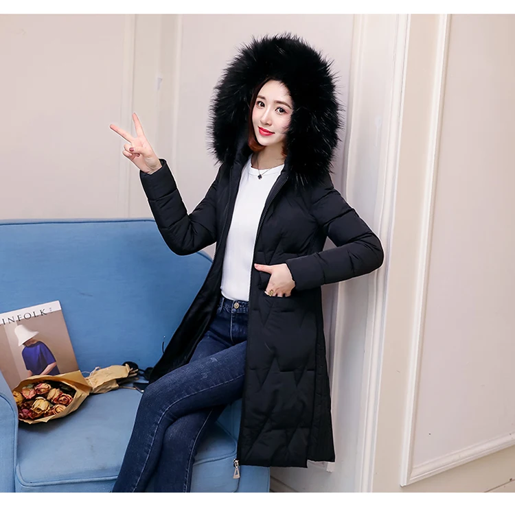 

Winter jacket women high quality down coat female 2019 long slim solid color female Jackets zip fur collar women down Jacket 2XL