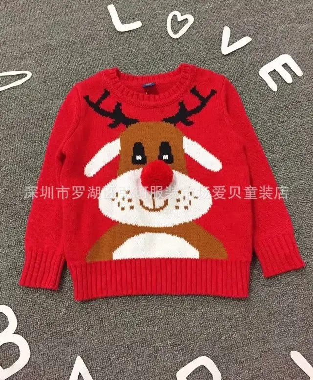 Осенне-зимний Рождественский свитер для мальчиков с рисунком оленя; плотный детский вязаный пуловер; джемпер для маленьких девочек; TP19050