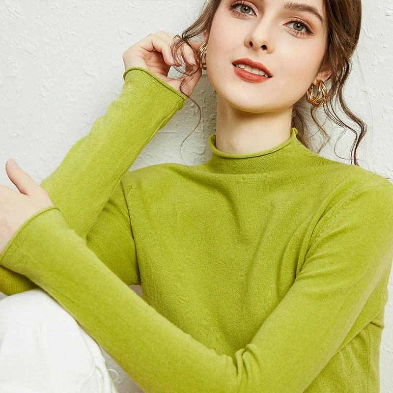 

Half-high Collar Hemming Cashmere sweater Women Casual Paragraph Long sleeve Sweater Solid Color Pullover Sweater
