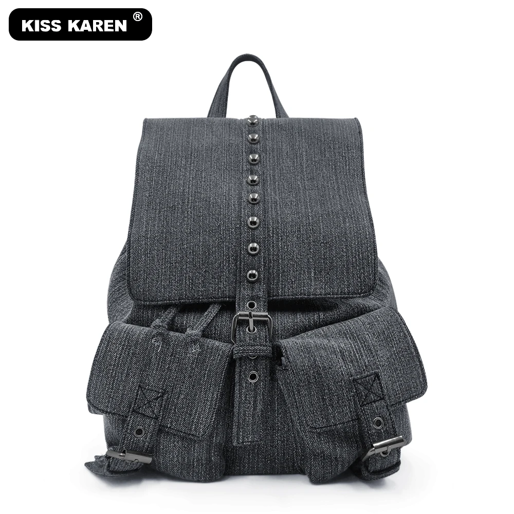 

Brand New Drawstring Backpack Fashion Rivets Denim Women's Backpacks Roomy Jeans Bags Casual Daypacks Unisex Travel Backpacks