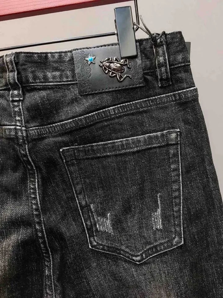 Starbags pp стрейч джинсы патч ткань мужской корейской версии slim fit Маленькие ноги нищий брюки Молодежный Глубокий серый тренд