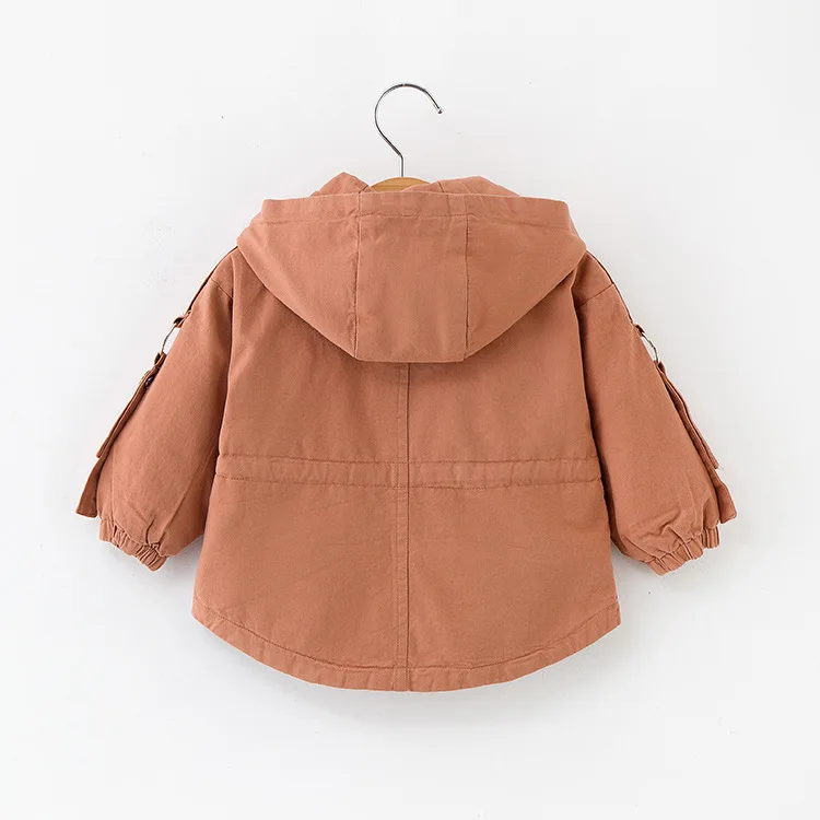 

Children Europe And America Solid Color Trench Coat 2019 Spring And Autumn New Style South Korea Girls Waist Hugging Hooded Coat