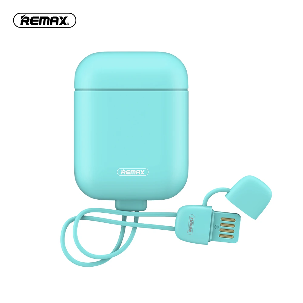 Небесно-голубой REMAX Мягкая силиконовая оболочка Сумка для Airpod чехол с 2.1A зарядный кабель Защитная крышка Анти-шок Airpods funda защитная коробка - Цвет: Небесно-голубой