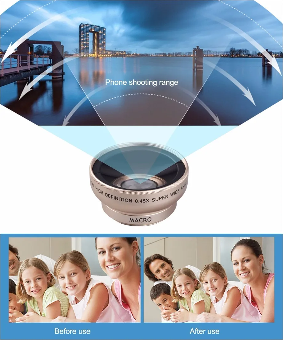 Для iPhone5 5S 6 6s 7 8 Plus мобильный камера Lentes Kit 2 в 1 профессиональный HD 37 мм 0.45X супер широкоугольный объектив 12.5X макрообъектив
