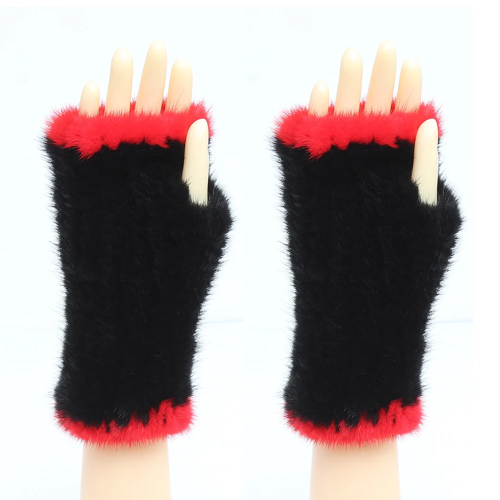 Зимние перчатки из натурального меха норки женские натуральный мех норки перчатки без пальцев хорошая эластичность настоящая вязаная норковая меховая варежки