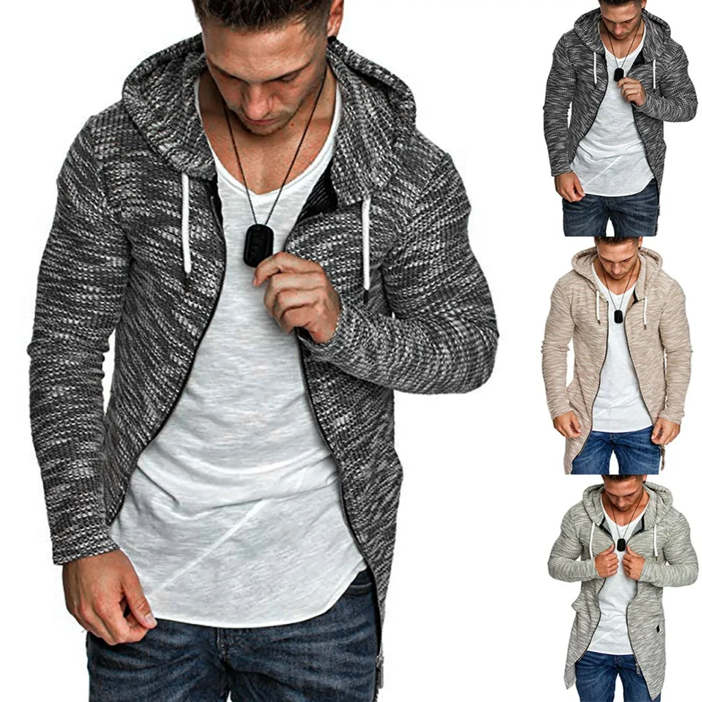 

Men Splicing Hooded Solid Trench Coat Jacket Cardigan Long Sleeve Outwear 2019 Autumn and Winter New Arrivals quality new 823