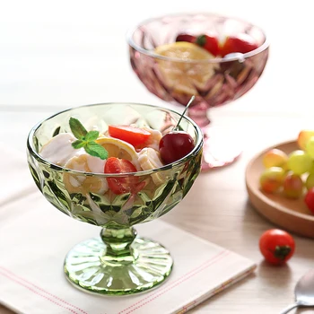 

European retro ice cream cup embossed salad bowl creative color glass bowl home milkshake cup kitchen tableware accessary