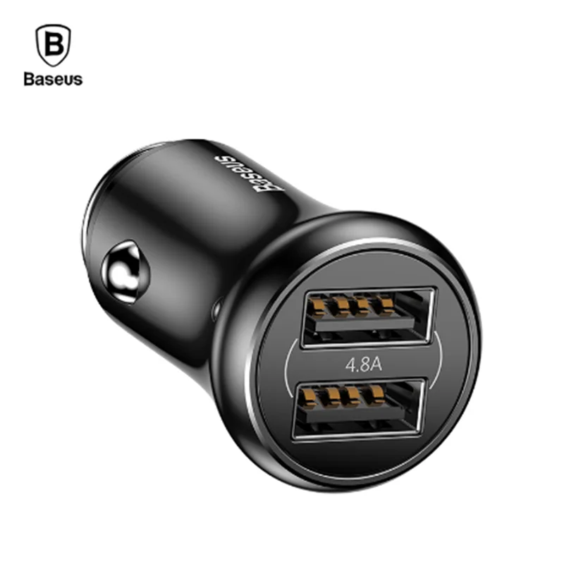 BASEUS зарядное устройство для автомобиля с двумя портами USB адаптер 4.8A Мини Металл