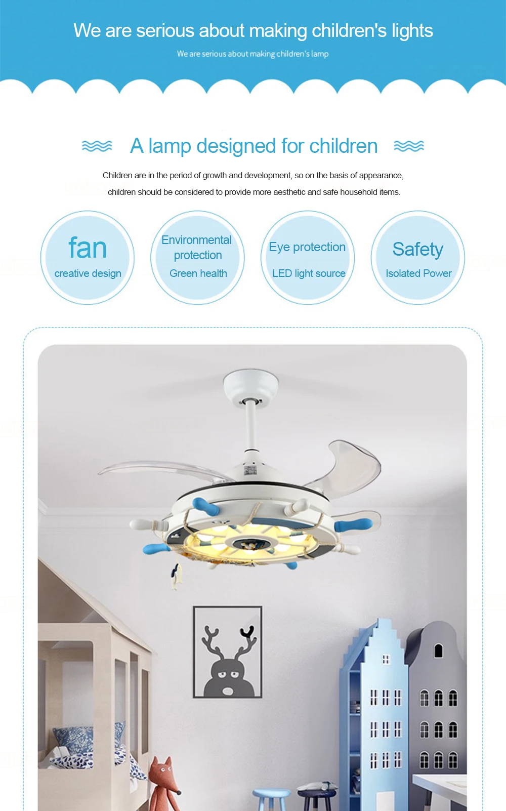 Creative led ceiling fan lamp with remote control light for children baby bedroom living room home decor lighting fixture