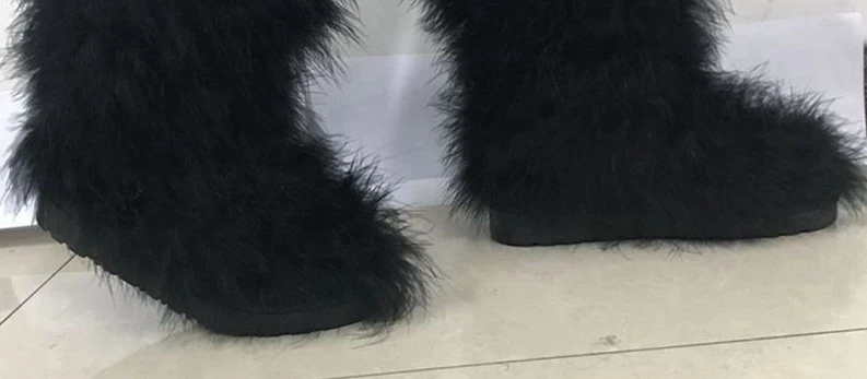 Black 15cm ASILETO/зимние женские теплые ботинки; теплые лыжные ботинки на плоской подошве с натуральным мехом страуса и перьями; botte T566 - Цвет: Black 15cm