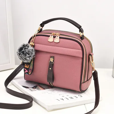 Зимние кожаные роскошные сумки, женские сумки, дизайнерские винтажные женские двухслойные сумки через плечо, сумки через плечо для женщин GQ124 - Цвет: Pink