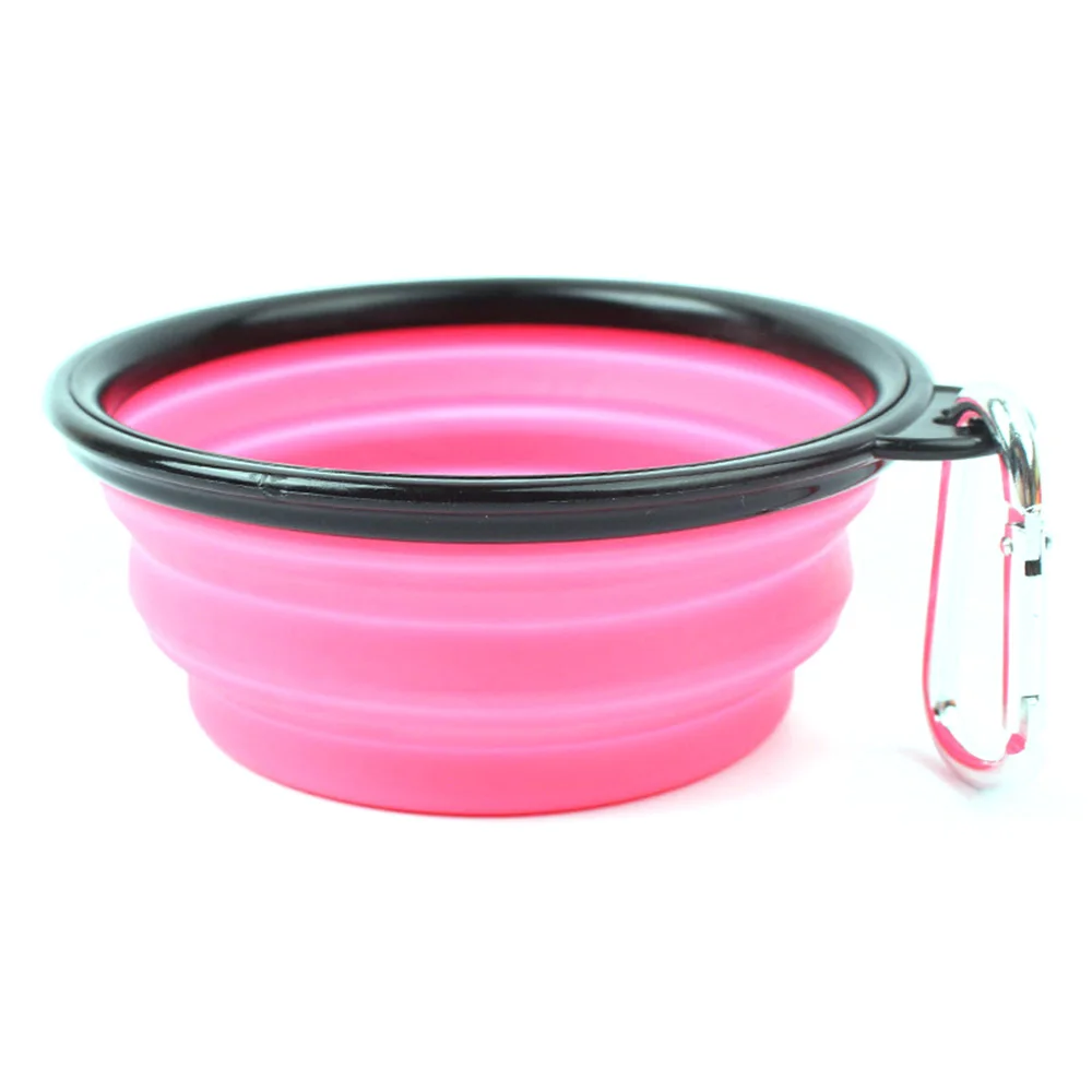 Мягкая миска для собак 1 шт Складная силиконовая миска для путешествий для собак Портативная Складная миска для собаки питомец кошка подача воды пищи - Цвет: Розовый