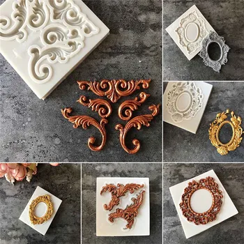 

1Pcs Gray Fondant Mold Frame Retro Frame Embossed Frame Mold 3D Silicone Cake Decoration Mold