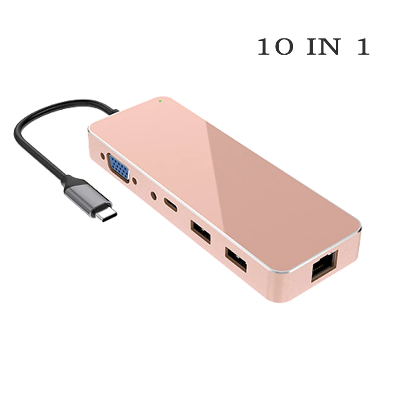 10 in1 Gold Type-c концентратор USB 3.5AUX аудио порт низкая температура 11 в 1 10 в 1 ноутбук док-станция usb-хаб для окна, Android, MACOS HUB - Цвет: 10 in1 Gold