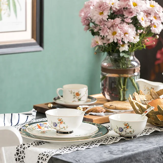 Pomegranate and Flower Pattern Bone China Bowl and Plate with Phnom Penh 4