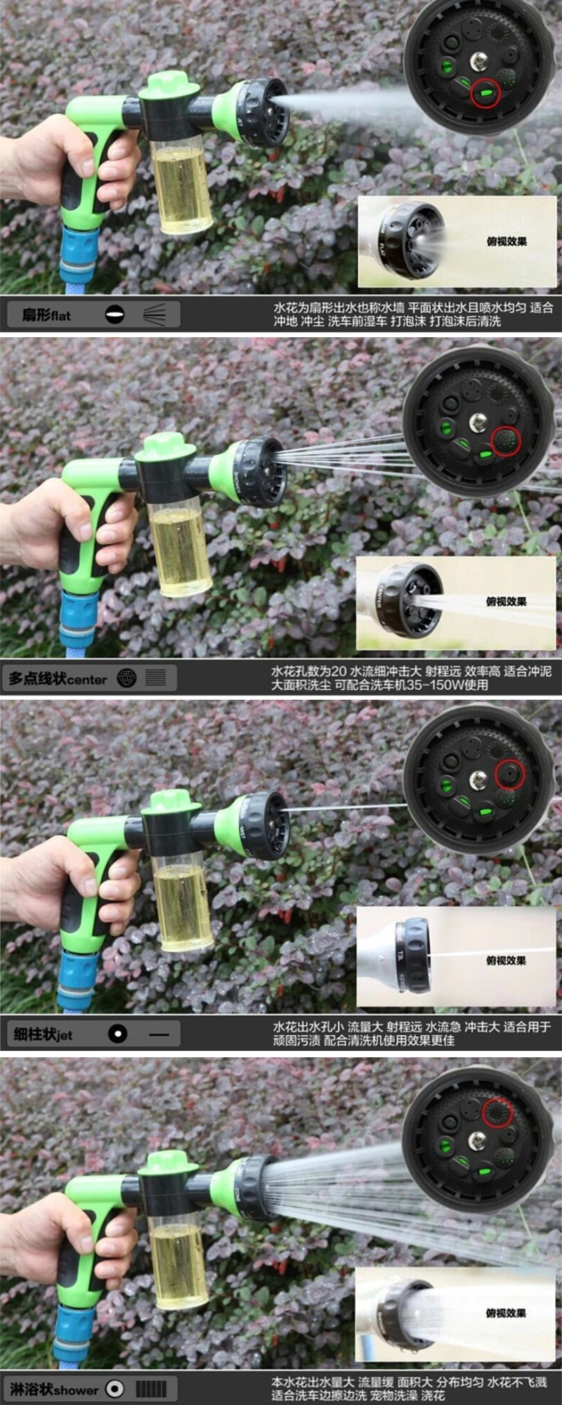 Water Gun Hose Nozzle Car Washer Garden Watering Jet Spray High Pressure Sprinkler Foam Lance Automobiles Cleaning Tool