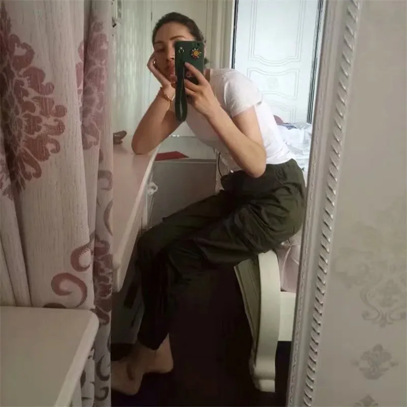 Весна осень женские черные брюки карго эластичная талия хип хоп зеленые армейские брюки Харадзюку джоггеры бархатное платье с глубоким вырезом Свободные повседневные брюки