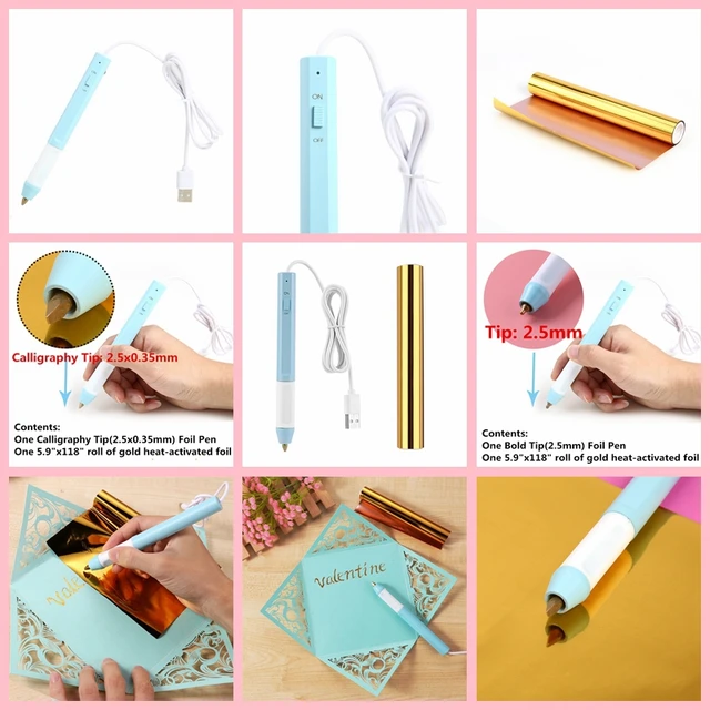 Chzimade 1.5mm Heat Foil Pen Gold Hot Stamping Foil Pen Set To Add Shining  Handwritten