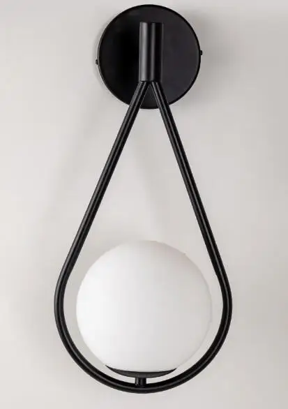 Art Deco Bedroom Bedside Wall Lamp Nordic Glass Ball Wall Lighting/Light Modern LED Wall Light - Цвет абажура: black