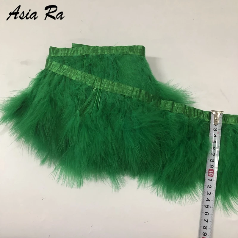 

Pack of 2 yard grass green fluffy turkey feather fringes lace 5-8inch width