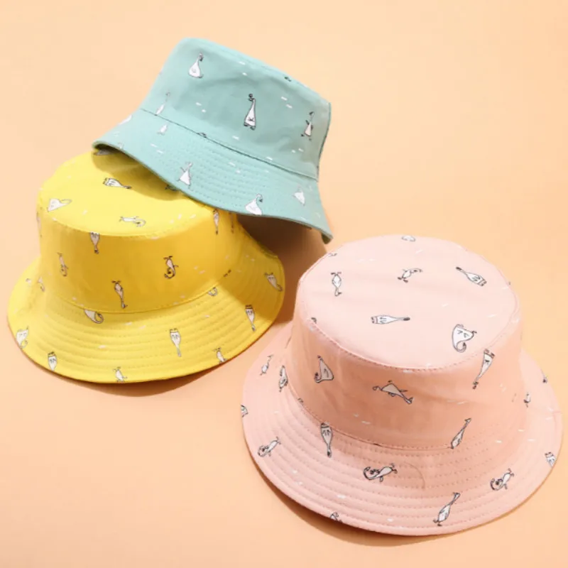 Хлопковая Летняя женская кепка с принтом Повседневная Двусторонняя Панама