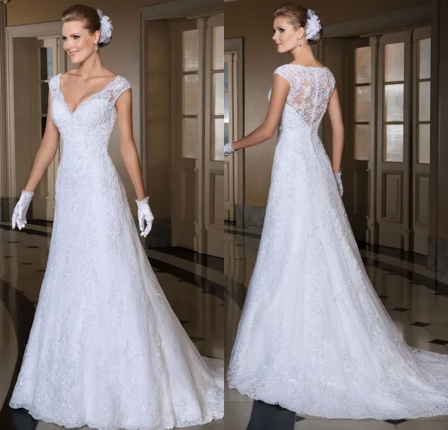 

Vestido de noiva See Through Back Lace Wedding Dress V-Neck Sexy robe de mariage 2016 vestido de casamento