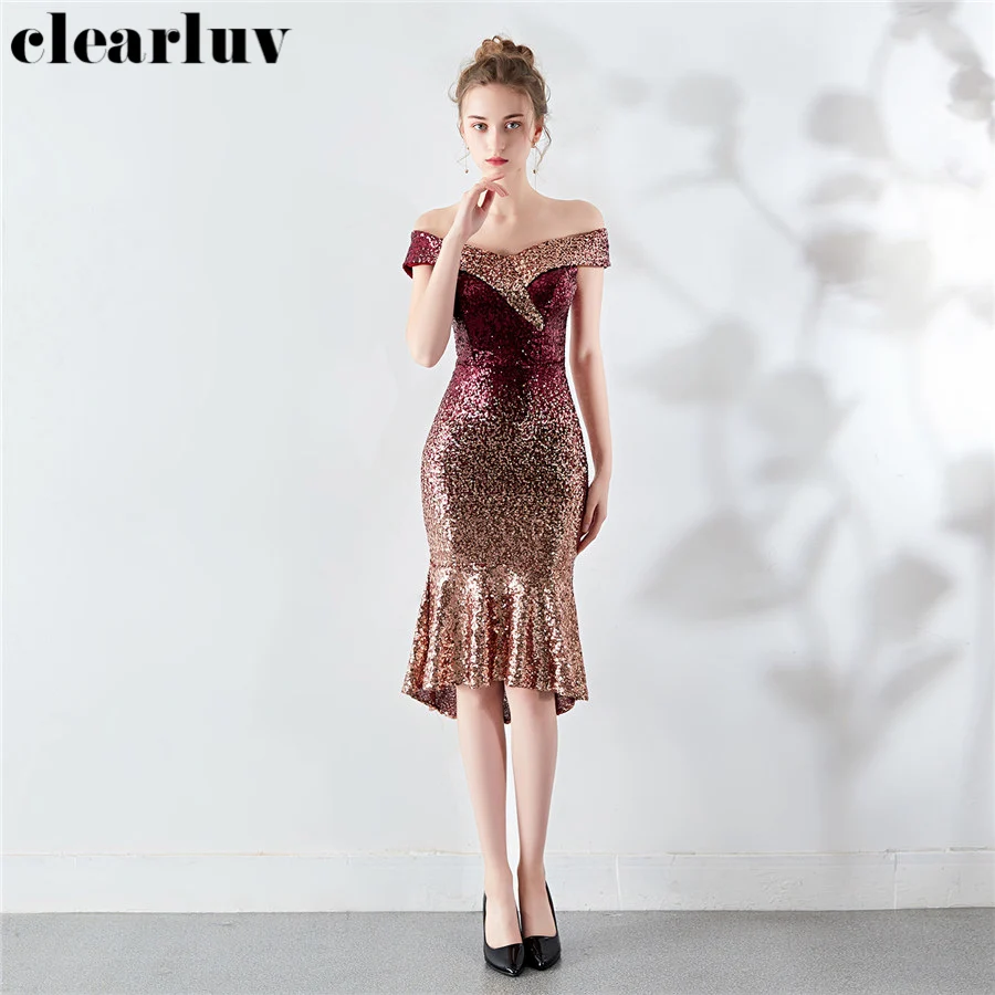 

Prom Dresses Sequins Off The Shoulder Dresses Women Party Night DX295-3 2020 New Plus Size Vestidos De Gala Boat Neck Prom Gowns