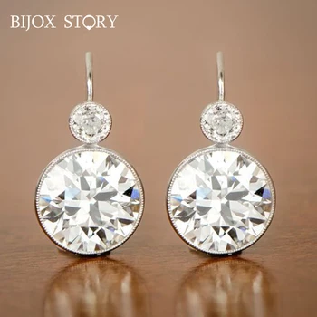 

BIJOX STORY luxury charms earrings with round shape zircon gemstone 925 sterling silver jewelry drop earring for female wedding