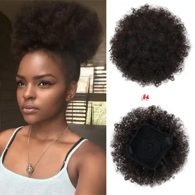 アフロパフシニョンおだんごヘア 11 色クリップカーリーヘアアクセサリー延長人工毛ドーナツ黒人女性 人工シニョン Aliexpress