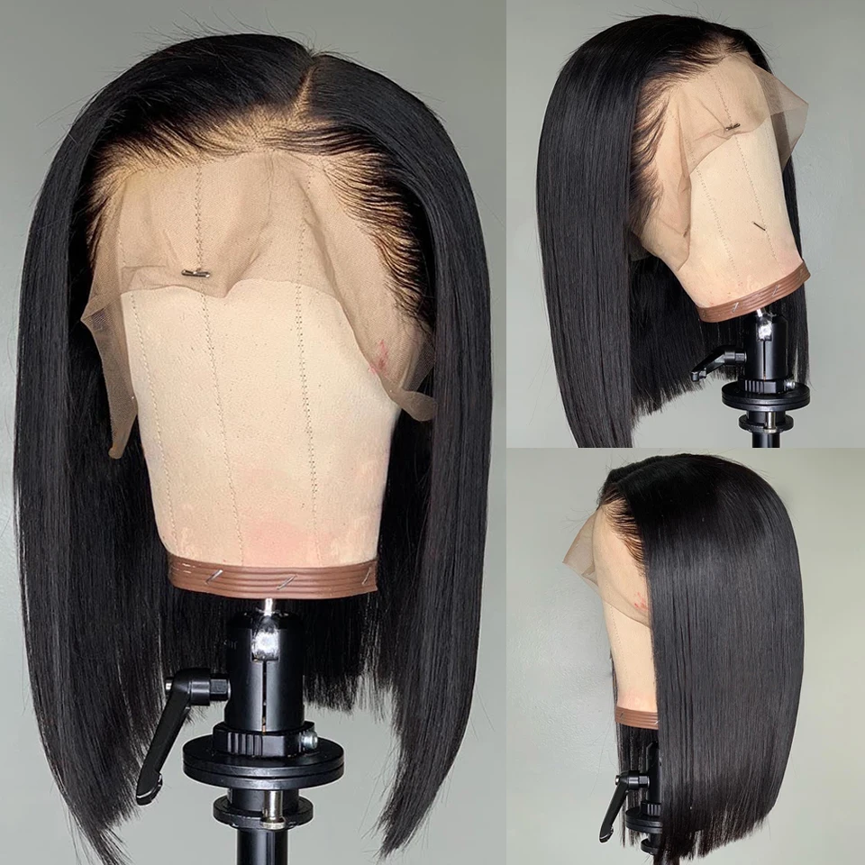 13*4 бразильские кружевные передние человеческие волосы парики для женщин черные волосы remy человеческие волосы короткие прямые боб парик натуральные отбеленные узлы
