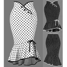 

Women Retro Slim Fit Package Hip Fishtail Dot Irregular Skirt Sexy Mid Length Skinny Skirt for Formal Occasions