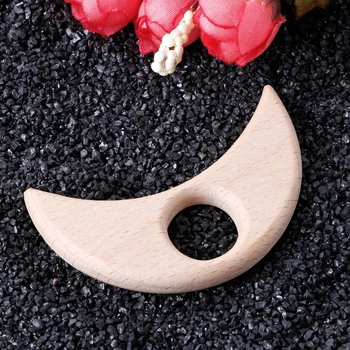 

Handmade Natural Beech Wooden Teether Teething Moon Shape Baby Kids Chew Toys