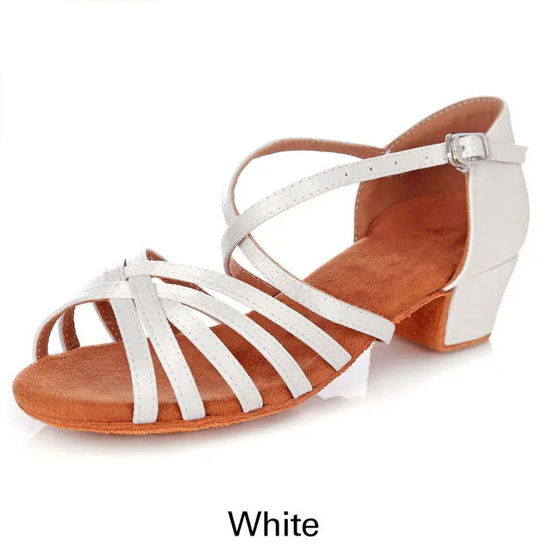 Детская обувь на низком каблуке 3/3, 5 см для латинских танцев; белая атласная обувь с мягкой подошвой для профессиональных бальных танцев для женщин; - Цвет: White 3cm