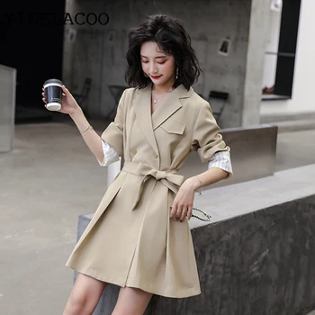 

Leisure Dress Double-Breasted 2020 Spring/Autumn Dress New Women's Lapel Collar Lace Long A- line Dress